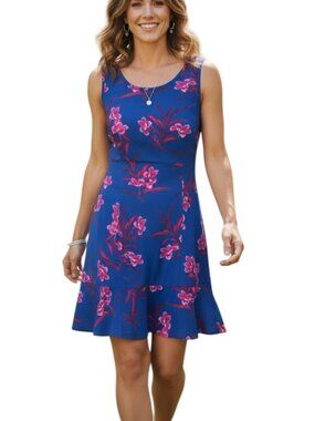 ✨ TOMMY BAHAMA Blue Fuchsia Floral Keyhole Dress Small Flounce Hem 🌺